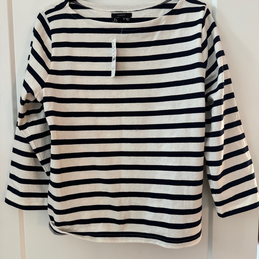 J. Crew Navy & White Striped Boatneck Long-Sleeve Top